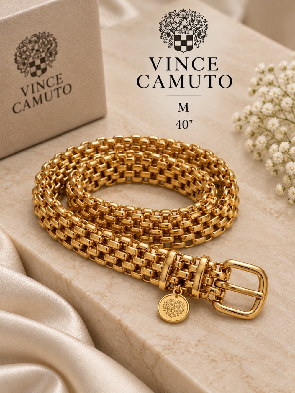EUC Vince Camuto Women's Goldtone Chain-Link Belt - Medium